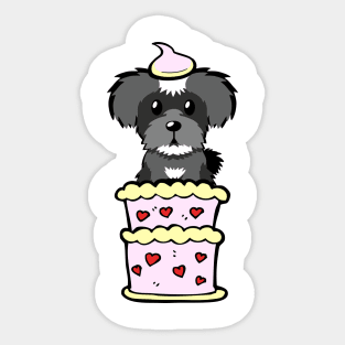 Schnauzer dog Jumping out of a cake Sticker